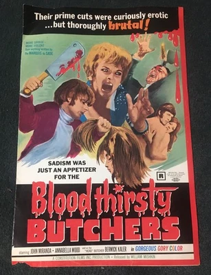 SUPER RARE! Andy Milligan's BLOODTHIRSTY BUTCHERS 1970 ORIGINAL HORROR PRESSBOOK - Image 1 of 4