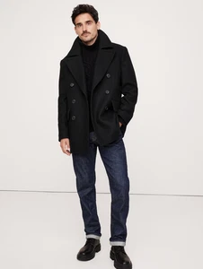 BANANA REPUBLIC Italian Melton Wool Peacoat L Large | Black Coat #502814 NEW - Picture 1 of 3
