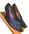 VTG 1980s Womens Shoes Jasmin Black Suede Purple Accent Heels Size 9.5M
