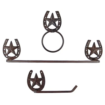 Juego de baño de 3 piezas estrella de herradura de metal barra de toallas, anillo, soporte de papel higiénico Foto 1 de 4