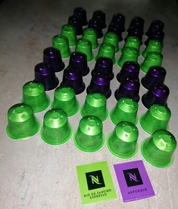 40 leere ALU Kaffee Kapseln Nespresso RIO DE JANEIRO grün Muster u ARPEGGIO lila - Bild 1 von 11