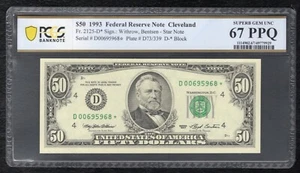 FR. 2125-D* 1993 $50 *STAR* FRN CLEVELAND, OH PCGS BANKNOTE GEM UNC-67PPQ (R) - Picture 1 of 2