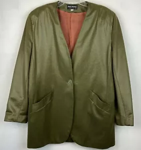 Vtg Blazer Womens 16 Jacket 80's Office Olive Green Poly One Button Lined USA - Picture 1 of 10