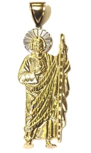 14k yellow white gold religious Saint Jude charm pendant large Big 3" 9.6g Jesus - Picture 1 of 6