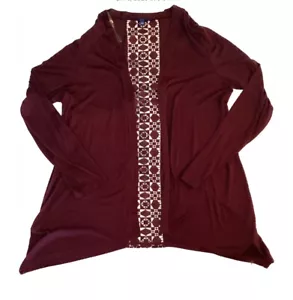 Apt. 9 Cranberry Open Front Lace Back Duster Cardigan Size L - Picture 1 of 7