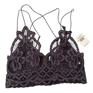 Free People Intimately Adella Lace Bralette Dark Grey Floral Crochet Strappy S - Picture 1 of 7