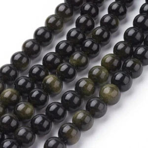 lot de 24 Perles obsidienne dorée naturelles 8 mm - Picture 1 of 2