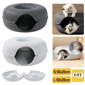 Cat Tunnel Bed Felt Pet Puppy Nest Cave House Round Donut Washable Detachable - Picture 1 of 18