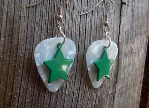 Green Star Charm Guitar Pick Earrings - Pick Your Color - Picture 1 of 3