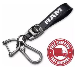 Genuine Black Leather Car Keychain Suit Compatible with Dodge Ram Key Chain Ring - Bild 1 von 9