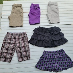 Lot of 6 Bottoms Shorts Skirt Black Purple Bermuda Girls 10 Arizona Navy 10/12 - Picture 1 of 11