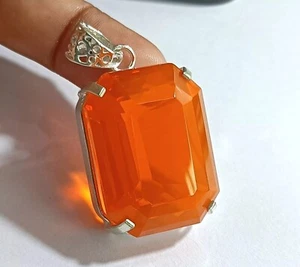 Natural Orange 93.00 Ct Emerald Opal 925 Solid Silver Pendant Loose Gemstone - Picture 1 of 6