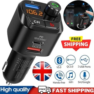 Car Phone Charger FM Transmitter Hands-free Calling Bluetooth Adapter - UK - Picture 1 of 8