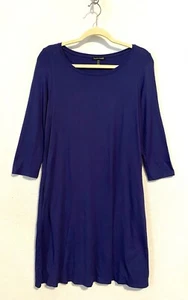 Abito Eileen Fisher donna medio viola blu jersey maglia tasche minimalista - Foto 1 di 5