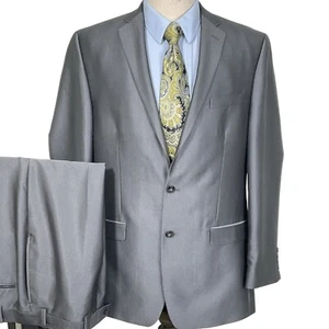 Calvin Klein Anzug Herren 42L 38W33L Silber Grau Fischgrät Haifischleder Luxus - Bild 1 von 19