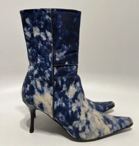 Vtg ROBERTO CAVALLI SS2002 BLUE LEATHER BOOTS 38 - Picture 1 of 9