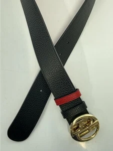 Authentic Gucci Leather Belt 450000 Black Red Color Italy Women's w/Dust Bag - Picture 1 of 6