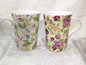 2 CROWN TRENT White Chintz Coffee or Tea Mugs English Fine Bone China - Picture 1 of 7