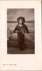 Foto postal RPPC They All Love Jack ~ Lindo niño azul marino marinero Bamforth - Imagen 1 de 2
