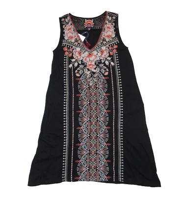 Nuevo con etiquetas Vestido Camiseta Johnny Was Calida Yoke Tank Túnica en Negro Bordado S Foto 1 de 4