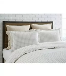Cremieux Maxwell Tan/White Cotton King 3pc Duvet Set NWT $249 - Picture 1 of 3