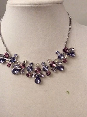 $ 125 Givenchy Silver Tone Multi Color Crystal Collar Necklace 220B - Image 1 of 4