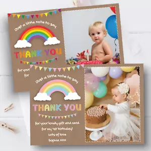 Personalisierte Foto Dankeskarten Regenbogen Vintage Dankesschreiben Geburtstag x10 - Bild 1 von 12