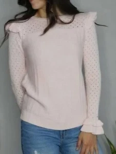 Maglione One Grey Day Revolve misto lana rosa occhielli manica lunga volant taglia XS - Foto 1 di 9