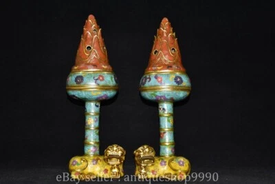 Par de incensários queimadores de incenso leão cloisonne cobre chinês marca QianLong 15,2" - Imagem 1 de 4