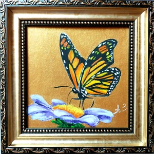 Arte mariposa monarca pintura al óleo original pintura enmarcada en oro mariposa mini - Imagen 1 de 9