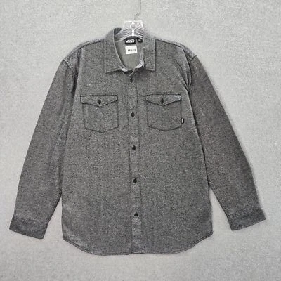 Vans Men Button Up Shirt XL Gray Long Sleeve Cotton Pockets Collar Adult Casual - Image 1 of 4