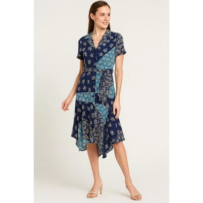 Nanette Lepore Patch Print Midi Dress Womens 2 Retro 50s Modest Feminine Classic - Image 1 of 4