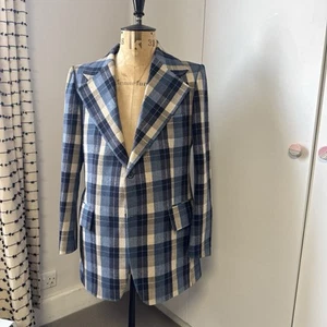 Vintage 1970s Men’s Pierre Cardin Wool Blue Plaid Sports Jacket - 40L - Picture 1 of 9