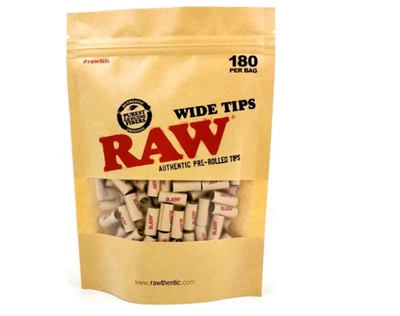 RAW PREROLLED 8 mm Wide Filtertips, 180 Tips Beutel vorgedreht vorgerollt