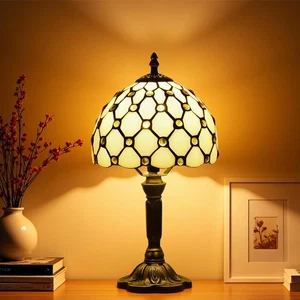 Tiffany Table Lamp,Yellow Beads Stained Glass Lamp,8" Small Tiffany Style Des... - Foto 1 di 9