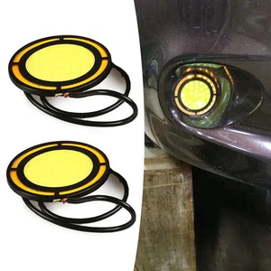 2PCS 12V White+Amber Round COB LED Lights Car Daytime Running Light Driving Lamp - Picture 1 of 12