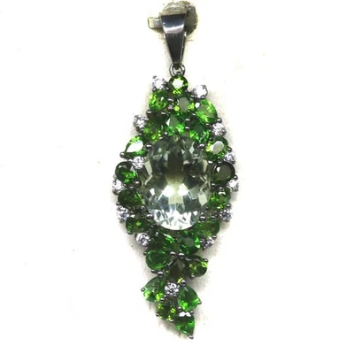 925 Sterling Silver 10 x 14 mm. Green Amethyst, Diopside & Zircon Pendant - Image 1 of 4