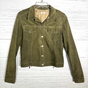 Da Vita Green Suede Button Jacket Cropped Trucker Women’s Small - Picture 1 of 4