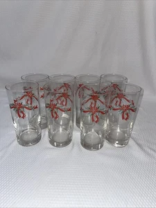 Christmas POINSETTIA & RIBBONS 14 oz Tumblers. Set of 8. - Picture 1 of 7