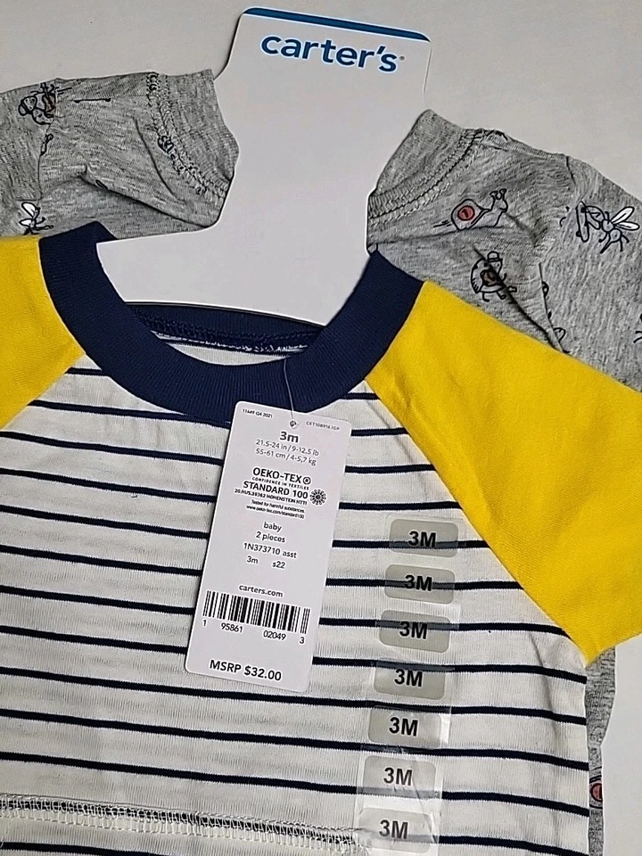 Carter's Baby Boys' Snap Romper 2 Pieces Oeko-Te Cotton 3M