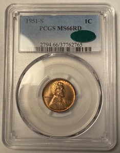 1951-S Lincoln Wheat Cent PCGS MS66RD CAC  - Picture 1 of 4