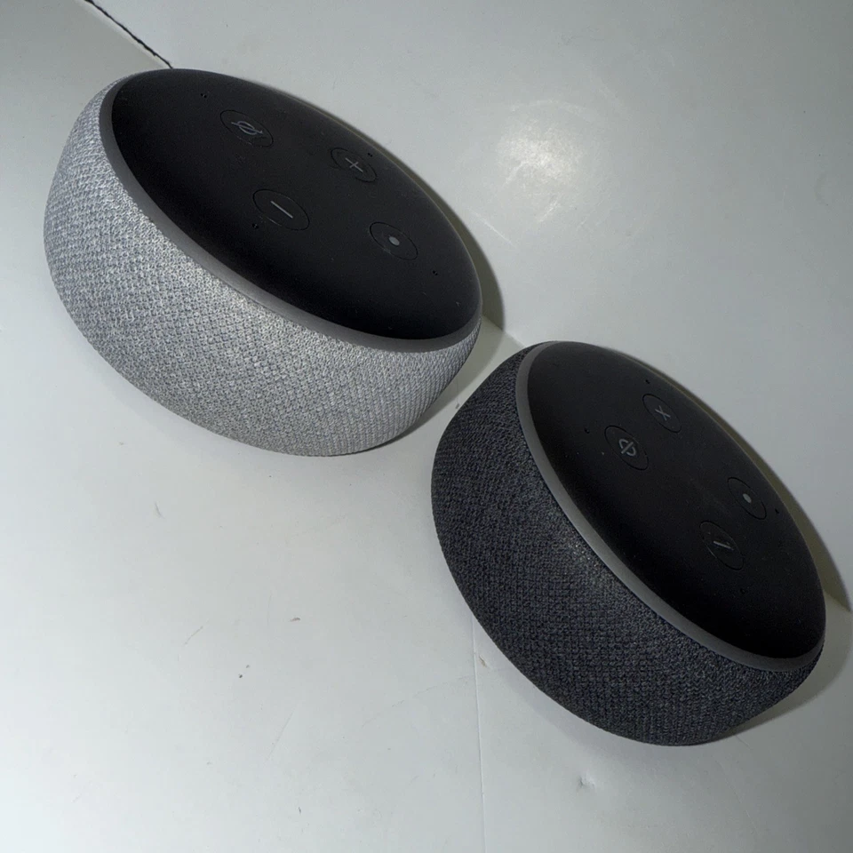 Lot of 2 Amazon Echo Dots Set 3rd Generation D9N29T Black Silver Alexa NO CORDS - Image 1 of 4