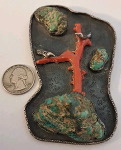 Colgante BIRD Coral Pepita Turquesa 4.25" Calidad Museo NATIVO AMERICANO c.1950 - Imagen 1 de 19