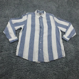 Island Company Shirt Mens XL Blue White Striped 100% Linen Classic Button Up Top - Picture 1 of 15