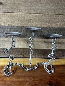 Steampunk geschweißte Kette Kandelaber Brutalist Goth 3 Kerzenhalter 15" lang - Bild 1 von 7