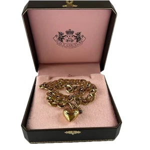 Juicy Couture Gold Tone Heart Lock Key Toggle Charm Necklace Vintage Y2K w/ Box - Picture 1 of 14