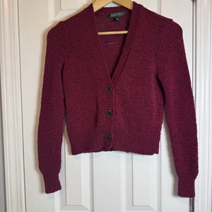 Maglione cardigan Lauren Ralph Lauren marrone S scollo a V maglia ampia punto 3 bottoni - Foto 1 di 5