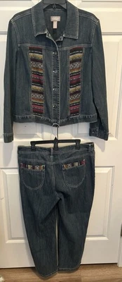 Conjunto de mezclilla para mujer Chico’s 2 piezas estampado suroeste talla 2 jkt y talla 3 jeans Foto 1 de 4