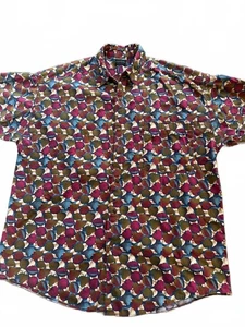 Vintage 90s Structure Leaf Print Shirt L, 100% Cotton, Short Sleeve Button Front - Picture 1 of 7