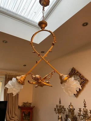 Preciosa araña de querubín alado volador Putti francesa vintage Ormolu Foto 1 de 4